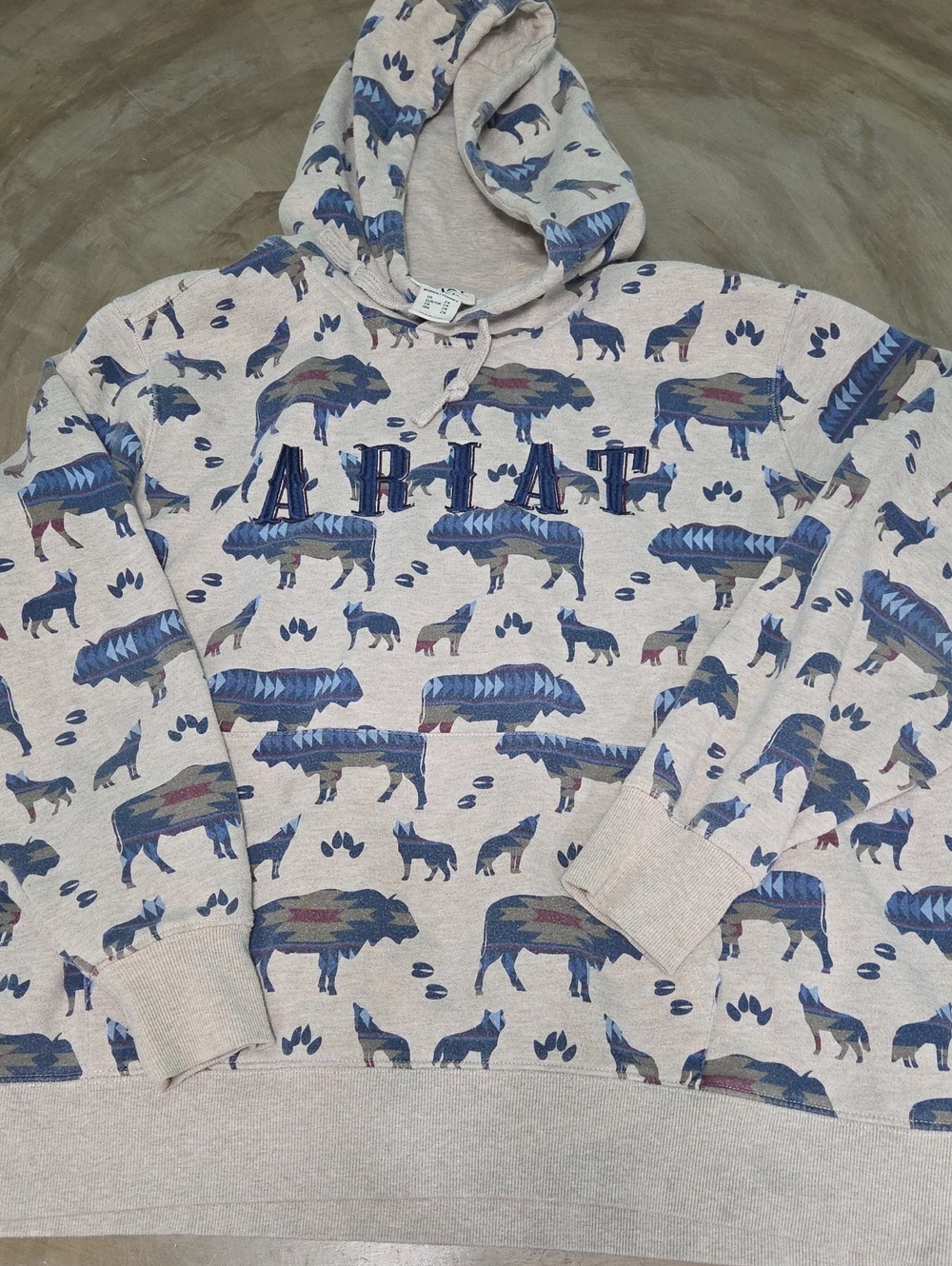 Ariat Cream Crewneck Hoodie with Blue Native Animal Print
